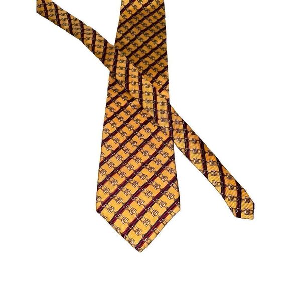 Aquascutum of London Golden Iconic Horsebit Rep Stripe Handmade Tie - Picture 1 of 5